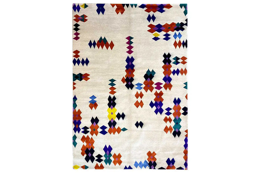A beautiful multicolored modern designer rug by Julia Stefan representing a pygmy Diamond.