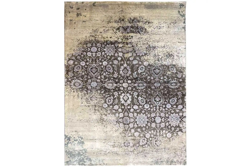 A beautiful modern designer rug in Brown and Beige color representing strings of flowers in abstract pattern.